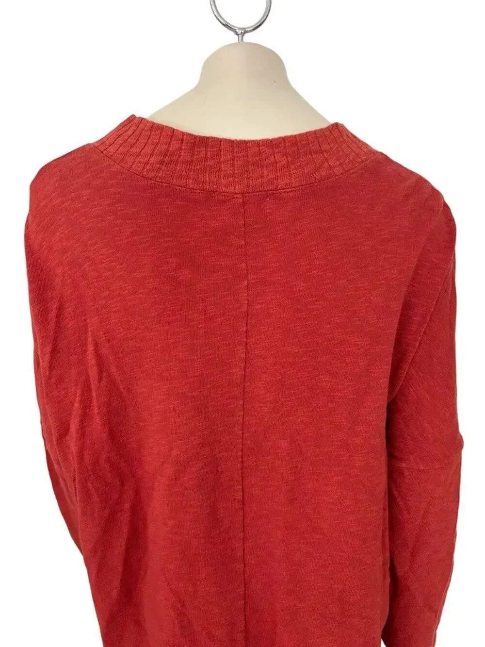 CHALET Slub Cotton Asymmetric Button Lagenlook Dolman Sweater Red Orange SZ L